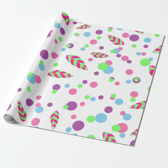 colorful dots with leaves gift wrap (Unrolled)