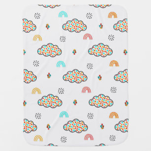 Colorful Dotted Clouds and Rainbow Pattern Baby Blanket