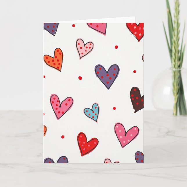 Colorful Dotted Love Hearts Card (Front)