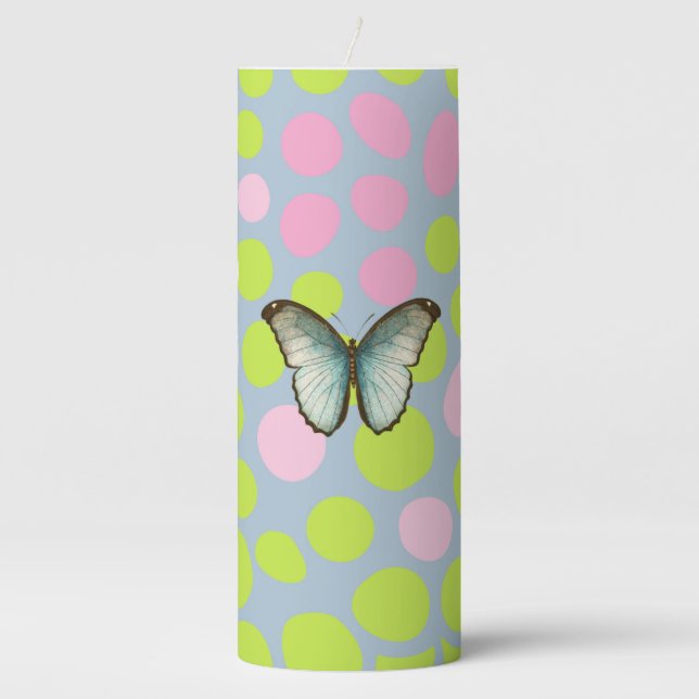 Colorful Dotted Tall Candle in Pink & Lime Green (Front)