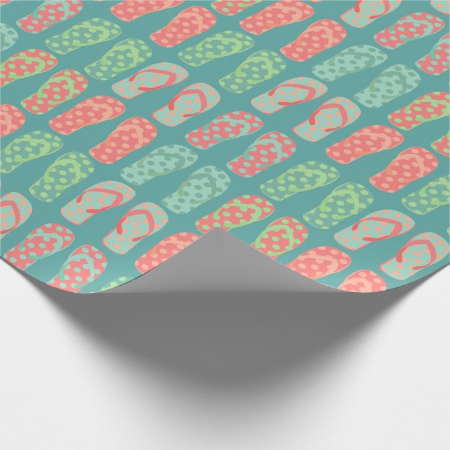Colorful Dotty Flip Flop Pattern Teal Wrapping Paper (Corner)
