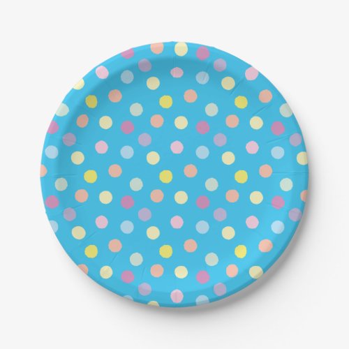 Colorful Dotty Pattern on Bright Blue Paper Plates