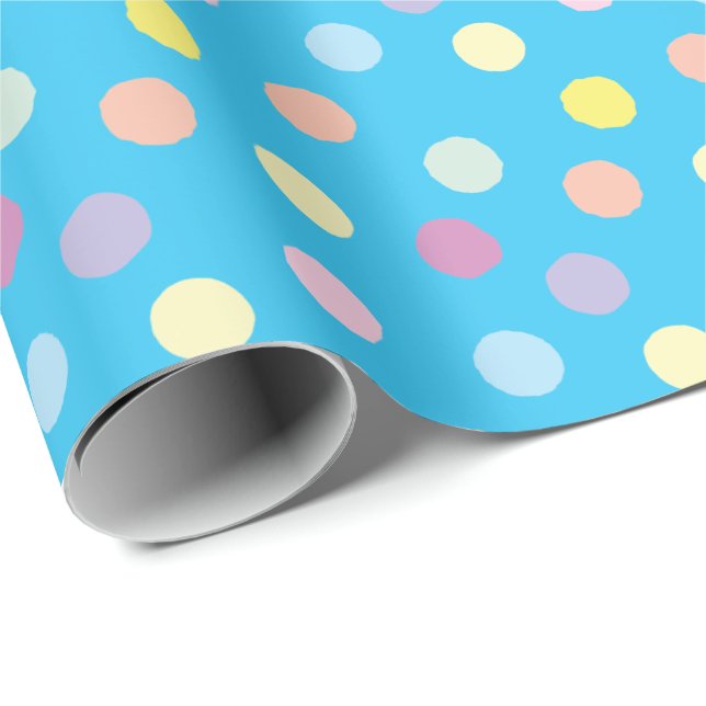 Colorful Dotty Pattern on Bright Blue Wrapping Paper (Roll Corner)