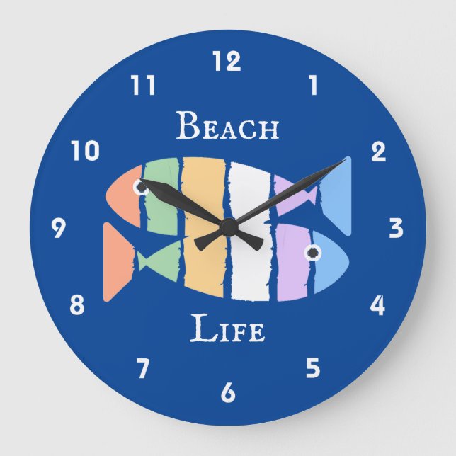 Colorful Double Fish Beachy Design Clock (Front)