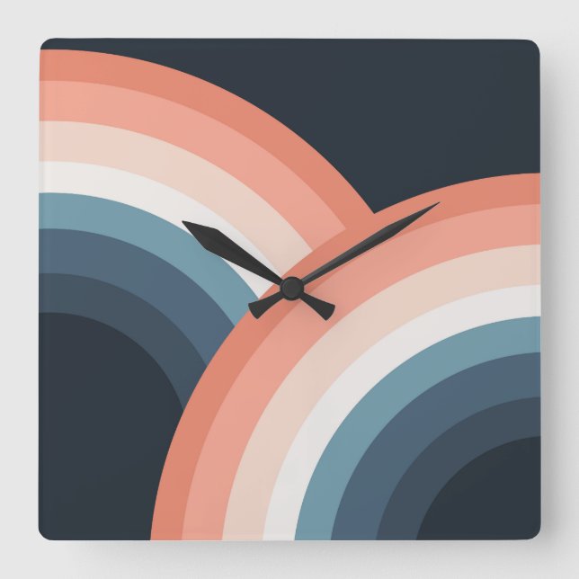 Colorful double retro style rainbow square wall clock (Front)