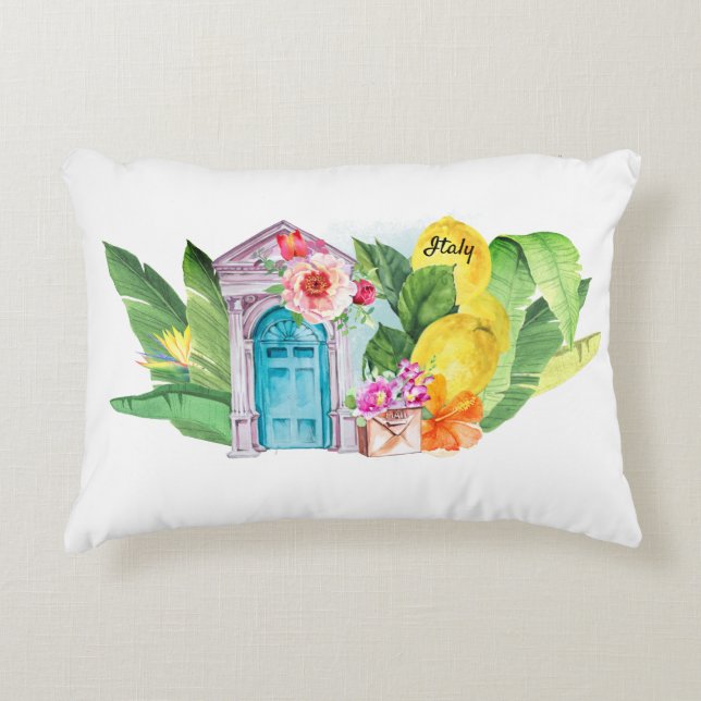 Colorful double-sided sunny Italy inspired Accent Pillow (Front)