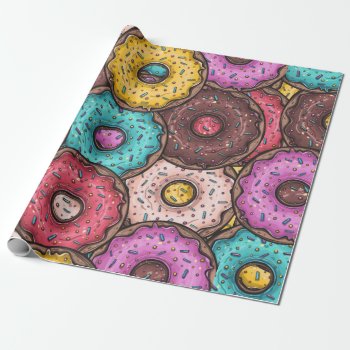 Colorful Doughnuts Wrapping Paper by StargazerDesigns at Zazzle