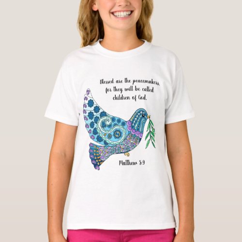 Colorful Dove w Verse about peace Matthew 59 T_Shirt