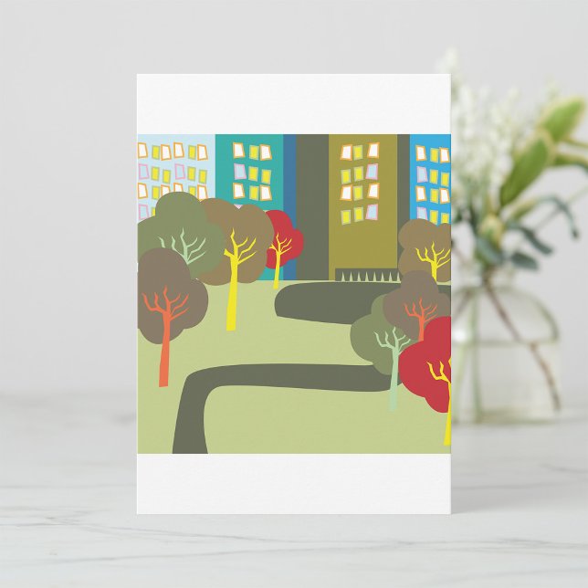 Colorful Downtown Park Scene Invitation (Creator Uploaded)
