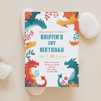 Colorful Dragon Birthday Invitation