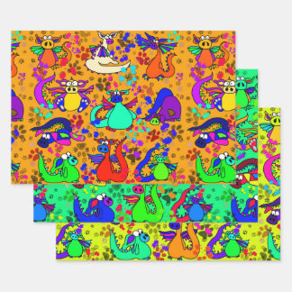 Colorful Dragon Cartoon Gift Wrap Set