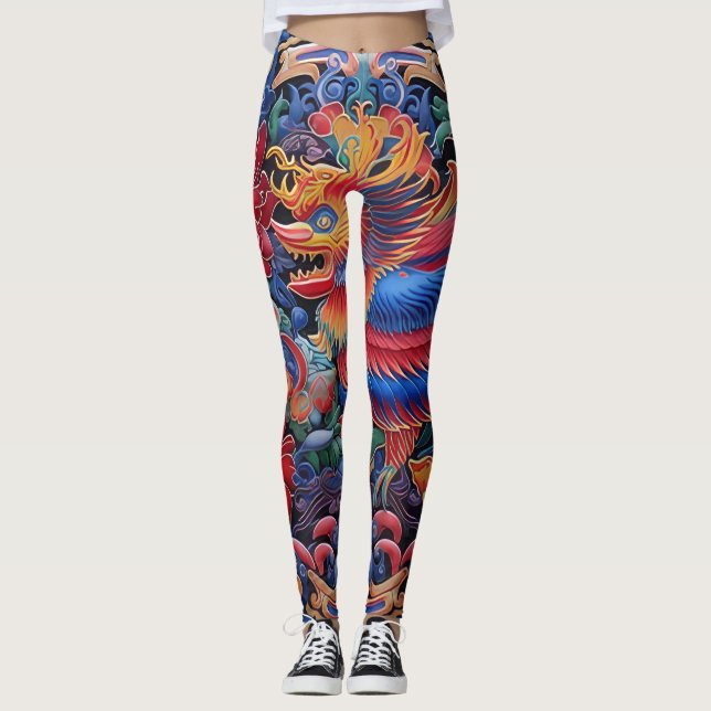 Colorful Dragon Ethnic Pattern Leggings (Front)