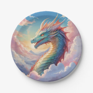 Colorful dragon in the sky paper plates