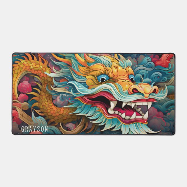 Colorful Dragon Modern Personalized Name Desk Mat (Front)