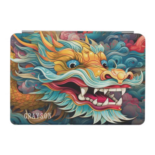 Colorful Dragon Modern Personalized Name iPad Mini Cover