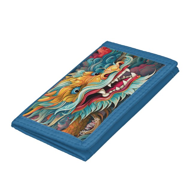 Colorful Dragon Modern Personalized Name Trifold Wallet (Bottom)