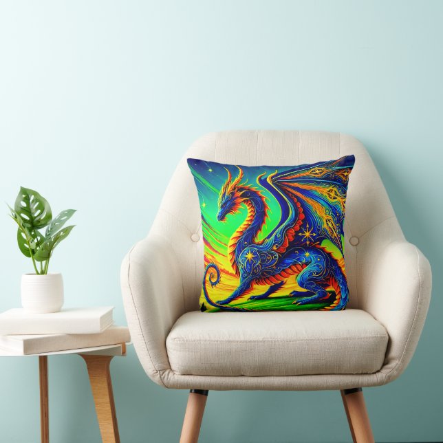 Colorful Dragon Radiant Fantasy Art Throw Pillow (Chair)