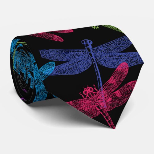 COLORFUL DRAGONFLIES ABSTRACT FLYING PATTERN NECK TIE
