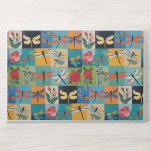 Colorful Dragonflies And Roses Patchwork HP Laptop Skin