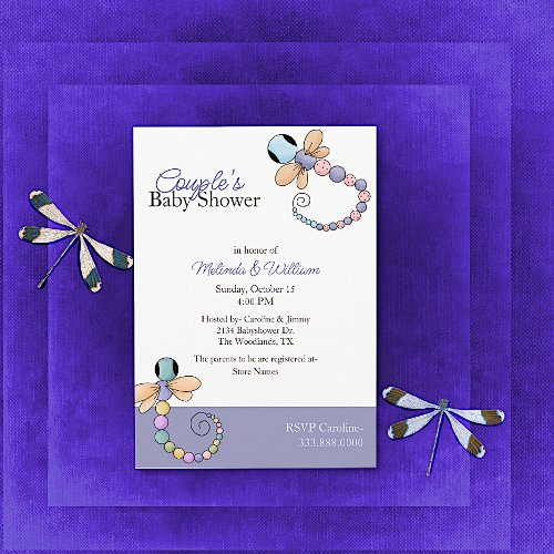 Colorful Dragonflies Baby Shower Invitation