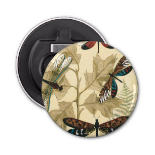 Colorful Dragonflies Floating Above Leaves Bottle Opener
