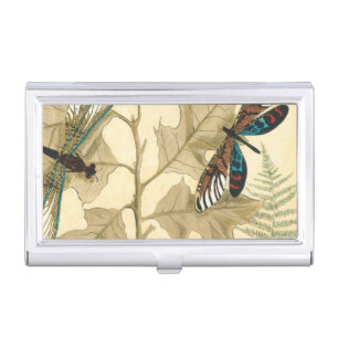 Colorful Dragonflies Floating Above Leaves Business Card Case