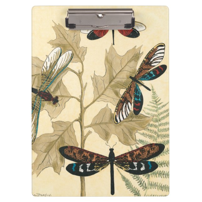Colorful Dragonflies Floating Above Leaves Clipboard (Front)