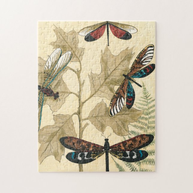 Colorful Dragonflies Floating Above Leaves Jigsaw Puzzle (Vertical)