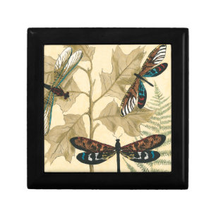 Colorful Dragonflies Floating Above Leaves Keepsake Box