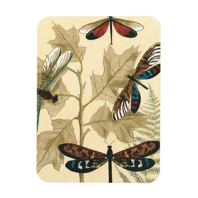 Colorful Dragonflies Floating Above Leaves Magnet (Vertical)