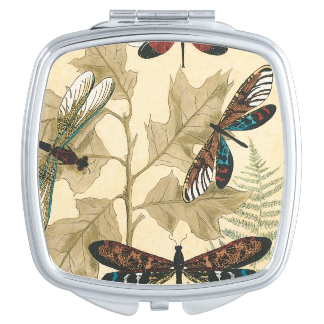 Colorful Dragonflies Floating Above Leaves Makeup Mirror (Front)