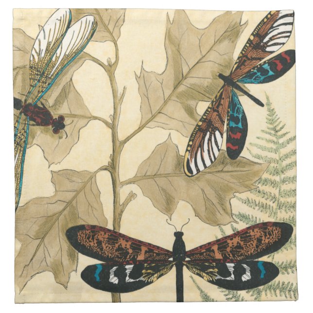Colorful Dragonflies Floating Above Leaves Napkin (Front)