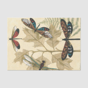 Colorful Dragonflies Floating Above Leaves Tissue Paper