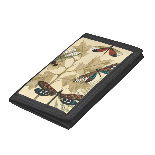 Colorful Dragonflies Floating Above Leaves Tri-fold Wallet (Bottom)