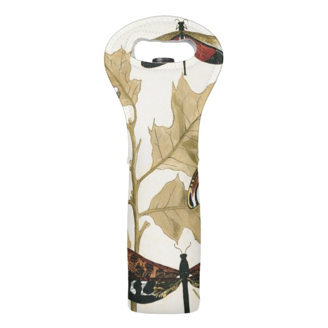 Colorful Dragonflies Floating Above Leaves Wine Bag (Back)