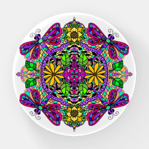 Colorful Dragonflies Mandala Paperweight