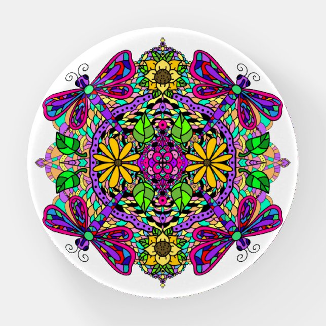 Colorful Dragonflies Mandala Paperweight (Front)