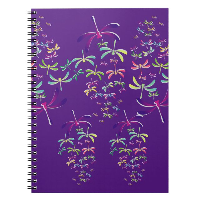 Colorful Dragonflies on Purple  Notebook (Front)