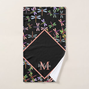 Colorful dragonflies personalized   bath towel set