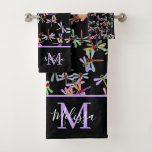 Colorful dragonflies personalized bath towel set