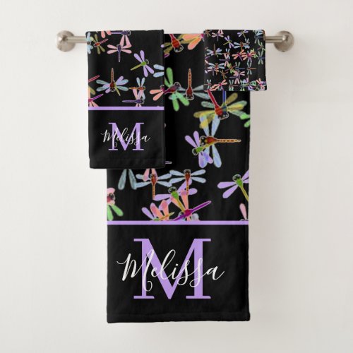 Colorful dragonflies personalized   bath towel set