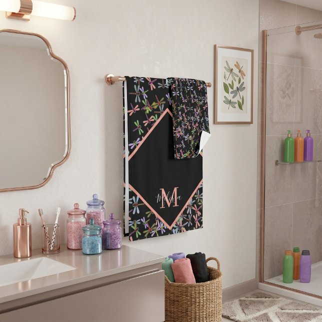 Colorful dragonflies personalized   bath towel set (Creator Uploaded)