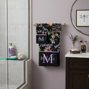 Colorful dragonflies personalized   bath towel set