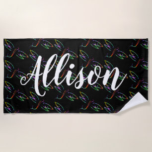 Colorful dragonflies personalized beach towel