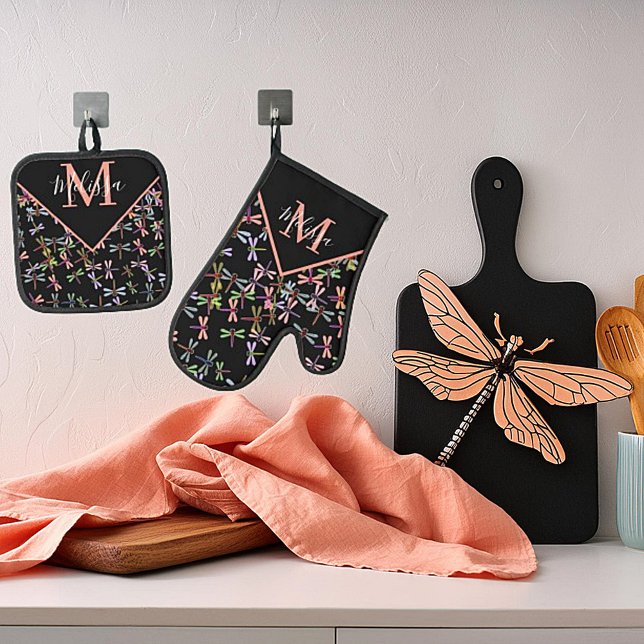Colorful dragonflies personalized   oven mitt & pot holder set (Creator Uploaded)