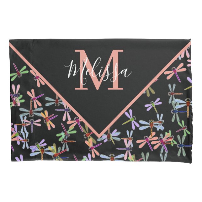 Colorful dragonflies personalized  pillow case (Front)