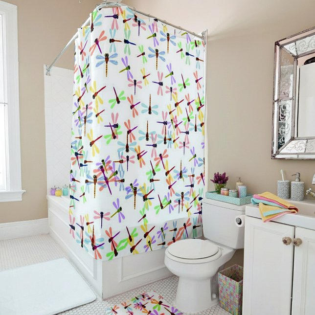 Colorful dragonflies shower curtain (Creator Uploaded)
