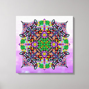 Colorful Dragonfly and Flowers Themed Mandala Art Canvas Print