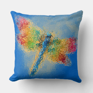 Colorful Dragonfly Blue Throw Pillow