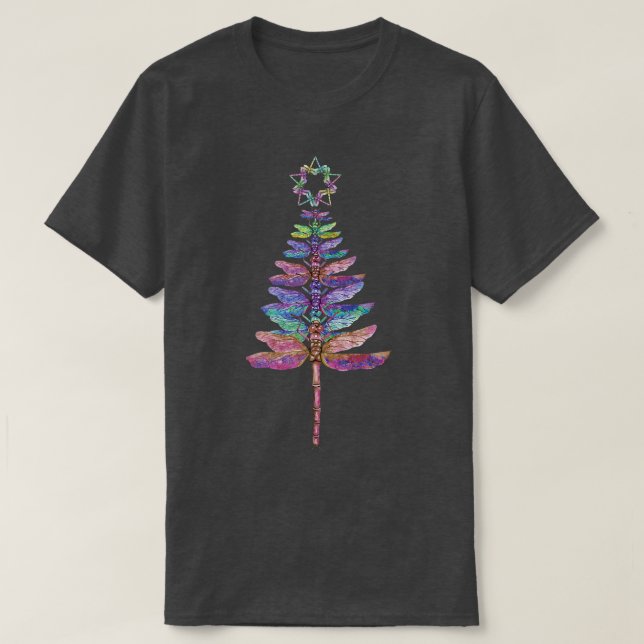 Colorful Dragonfly Christmas Tree Christmas Star I T-Shirt (Design Front)